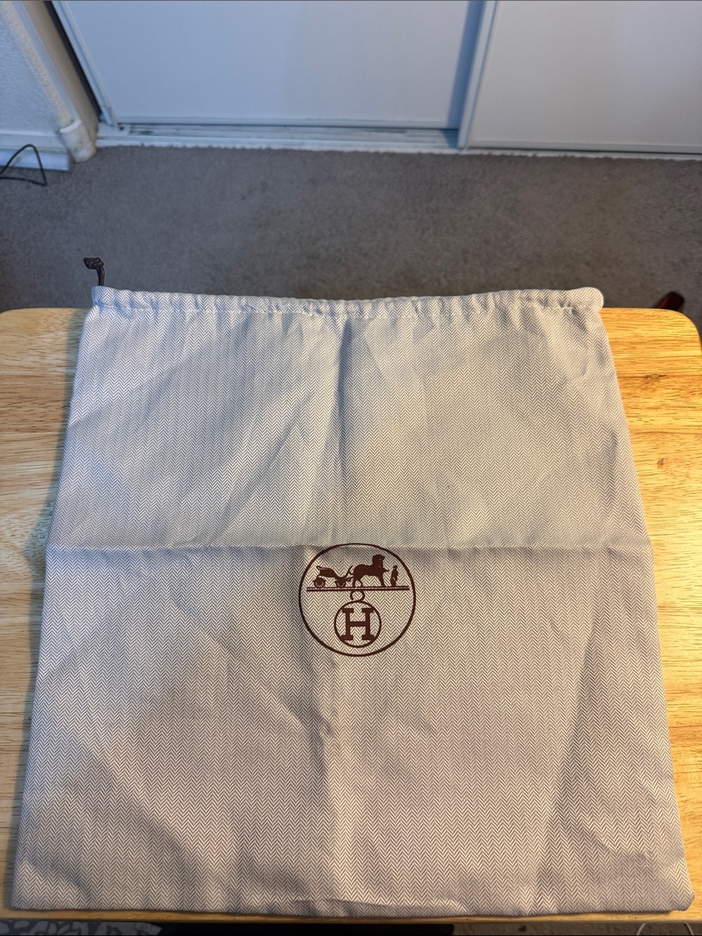 Hermes Beige and Brown Drawstring Dust Bag